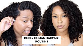 My Curly Human Hair Wig Routine! | Kinky Curly Lace Wig W/ Kinky Edges | Glueless | Ft. Hurela Hair