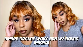 Perfect For Halloween | Ombre Orange Short Wavy Bob Wig W/ Bangs | Mosina | Lindsay Erin