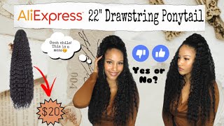22'' Curly Synthetic Drawstring Ponytail From Ali Express Try-On