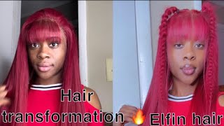 Best Hair Install!! (Red Hair + French Bang) Elfin Hair Must Watch