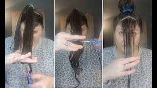 How To Cut Your Bangs & Long Layer Hair At Home | Full Tutorial Step By Step