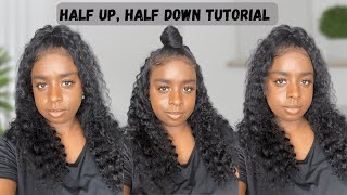 Half Up Half Down Wig Tutorial | Styling A Wig | Curly Frontal Wig Install | Amazon Yuzhou Grace Wig