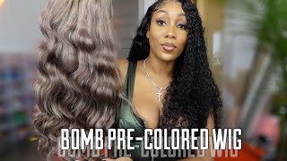 Bomb Pre-Colored Aliexpress Ash Blonde & 1B 250% Density Lace Frontal Wig 28 Inches Wowangel Hair