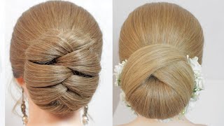 2 Easy Low Bun. Easy Hairstyles. Wedding Bun Hairstyles. New Bridal Updo For Long.