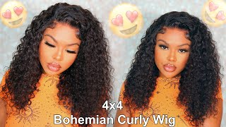 4X4 Lace Closure Bohemian Curly Wig Install - Gorgioushair
