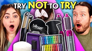 Adults Try Not To Try - Incredible Hair Products! (Ponyfull, Hair Dryer Bonnet, Hair Chalk) | React