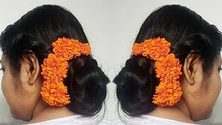 Try This! Side Bun Hairstyles With Marigold Flowers | Bun Hairstyles For Saree With Flowers