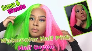 Half Pink Half Green Water Color On #613 Wig Ft. Dyhair777