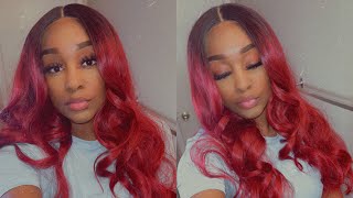 Bomb Ombre Red Synthetic Wig Install  Model Model Klio Hd Lace- Davina