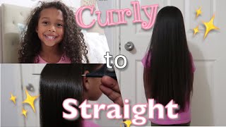 Super Shiny Hair!!!  | Kids Curly To Straight Routine | Silk Press | Hair Straightening Tutorial