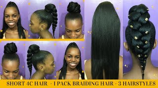 How To Ponytail Short 4C Hair With Braiding Hair || Diy Ponytail On Short 4C Hair|#10