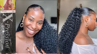 How To|| Sleek Drawstring Curly Ponytail With Braiding Hair