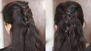 Half Braided Hairstyle For Medium To Long Hair | Braided Hairstyle For College/ Office