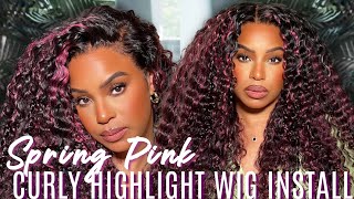 Pink Spring Curls?! Curly Highlight Wig Install! (For Beginners!) | Arabella Hair X Alwaysameera