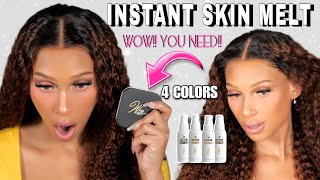 This Melts & Hide Wig Lace Instantly!! No Glue Needed Ombre Brown Curly Wig Install