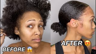 Low Sleek Ponytail On Short Thick Dry Natural Curly Hair | Easy Method