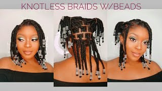 Short Knotless Braids W| Beads Tutorial| Using Brazilian Wool| Kanekalon Braiding Hair