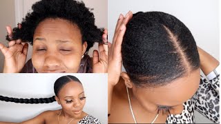 No Heat, Sleek Back On Dry Extreme 4C Hair, With Braided Ponytail!!! (Yes You Can)