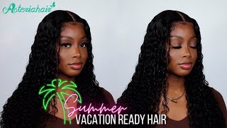 The Perfect Curly Vacation Hair | Beginner Friendly Glueless 5X5 Closure Wig Install  | Asteria Hair