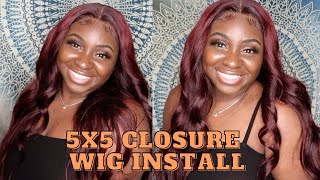5X5 Closure Wig Install & Review & Wig Essentials Kit | 99J Burgundy | Dolce Mateo Wigs