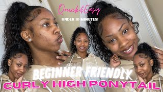 How To: Easy Sleek High Curly Ponytail || (No Glue) *Beginner Friendly* (With Weave!)