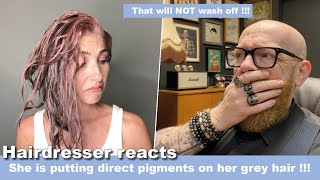 She Puts Overtone On Her Grey Hair !!!  Hairdresser Reacts To Hair Fails