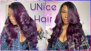  Gorgeous Pre Colored Wig | Smokey Deep Purple  Ombre 13X4 Lace Front Body Wave Wig| Unice Hair