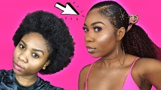 How To: Slick Back Low Ponytail On Short 4C Natural Hair With Clip-Ins