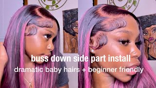 Buss Down Side Part Install Step By Step | Purple Highlights  | Megalook Hair