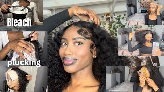 Very Detailed!! Lace Front Wig Install 13X4 16Inch  Water Wave  | Plucking Bleaching And Styling